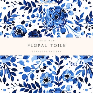 Blue Toile Seamless Pattern | Printable Paper | Floral Repeating Pattern | Background | Scrapbooking | Junk Journal | Commercial Use