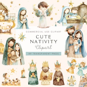 Kerststal aquarel clipart | Kerstmis | Geboorte kindje Jezus | Hoge kwaliteit png-bestand | Illustratie | Ongewenste logboeken | Kerstmis | Commercieel gebruik