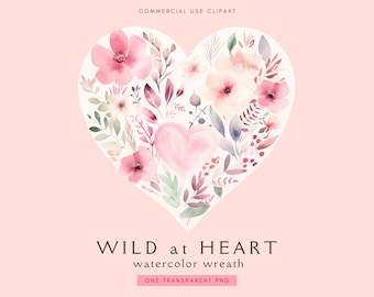 Valentines Floral Heart Clipart | Watercolor Hearts Clipart Png | Digital Paper Crafting | Wedding Clip Art | Love | Pink | Digital Download