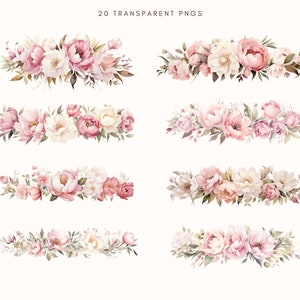 Peony Border Clipart | Blush Pink | Peonies Png | Watercolor Floral ...