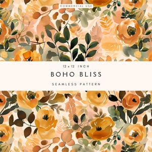Padrão Floral Neutro Sem Costura | Padrão Repetitivo | Fundos Boho | Estampa de Flores | Cores de Outono | Design de Tecido | Uso Comercial