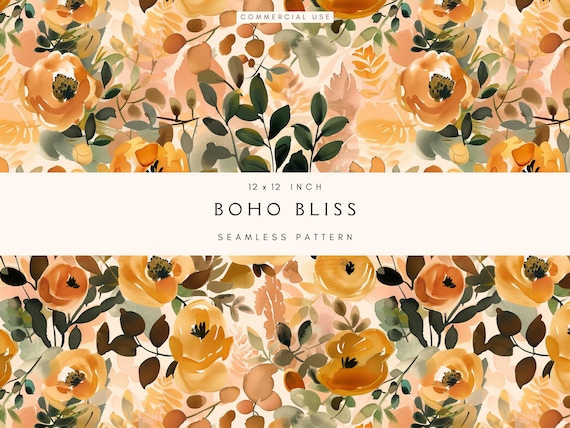 Neutral Floral Seamless Pattern | Repeating Pattern | Boho Backgrounds | Flower Print | Autumn Colours | Fabric Design | Commercial Use