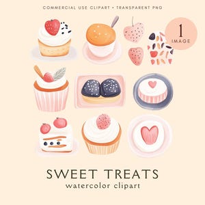 Clipart de gourmandises sucrées | Bonbons pastel à l'aquarelle | Dessert mignon PNG | Petit gâteau | Téléchargement numérique | Image d'invitation d'anniversaire ou de carte de voeux