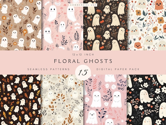 Floral Ghosts Seamless File Bundle | Halloween Pattern | Repeating Pattern | Digital Paper File | Cottage Core Boho | Cute | for Fabric