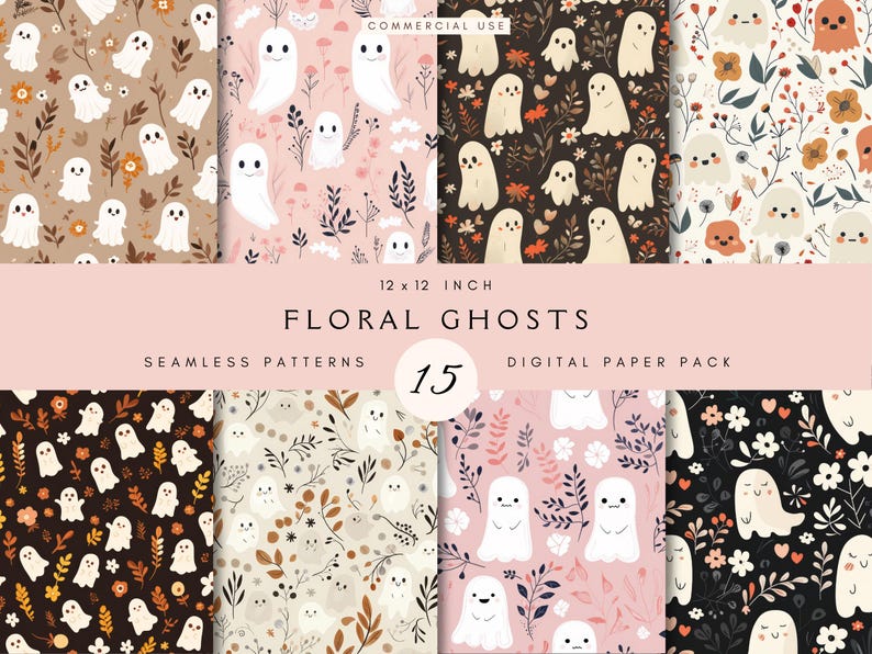 Pu&ograve; includere: Un set di 15 motivi di carta digitale con illustrazioni di fantasmi carini e disegni floreali. I motivi misurano 30,5 cm per 30,5 cm e sono perfetti per l'artigianato e lo scrapbooking.