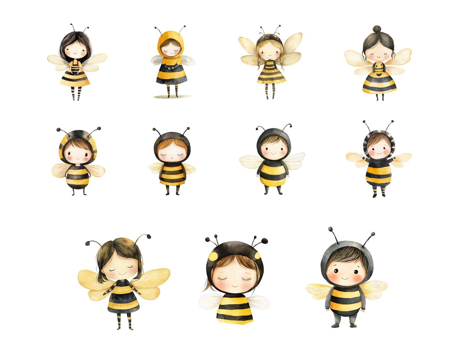 Baby Bees Clipart | Cute Watercolor Bumblebee PNG | Spring Bees ...
