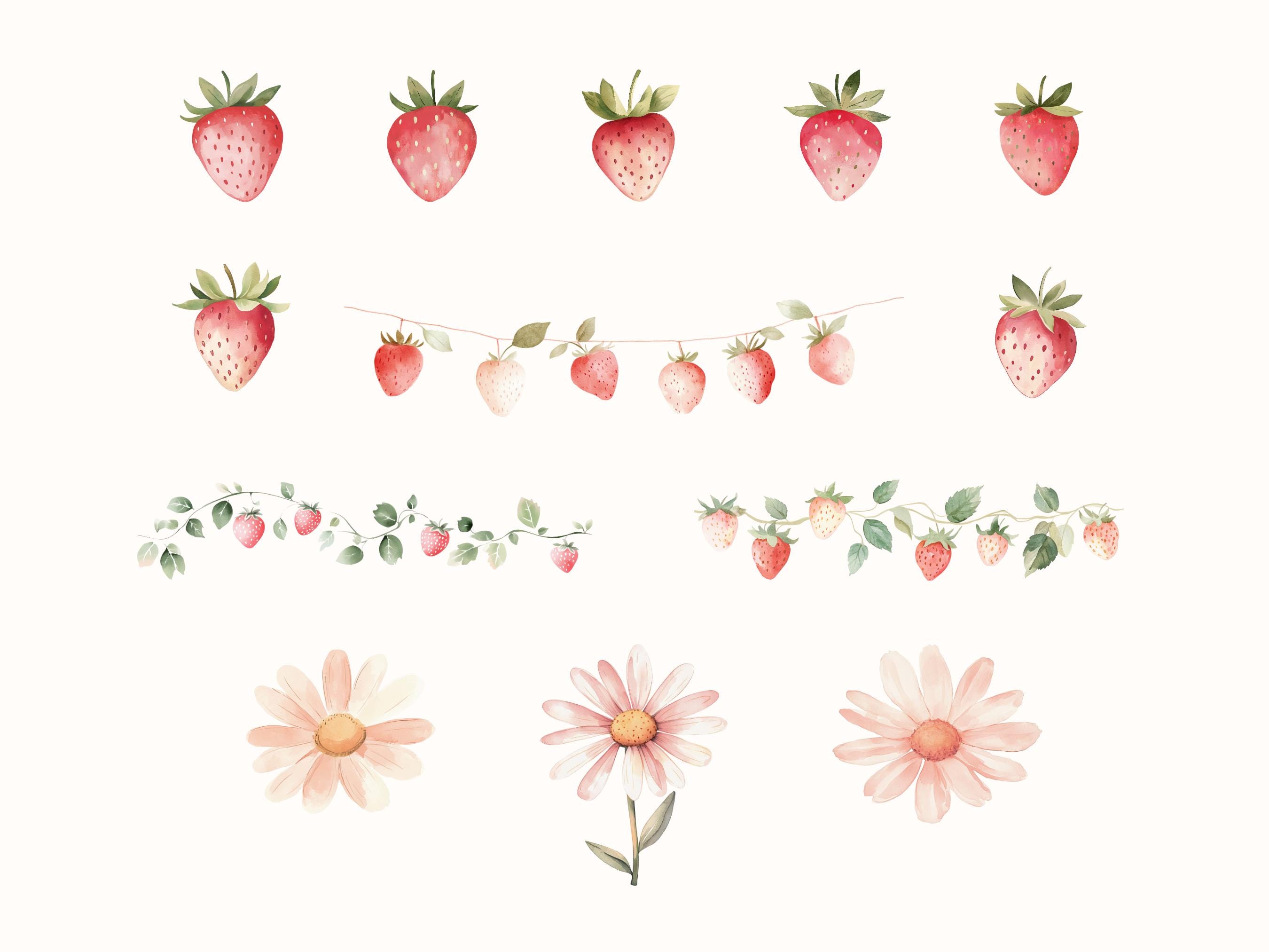Berry First Birthday Clipart | Watercolor Strawberry PNG | Cute Fruit ...