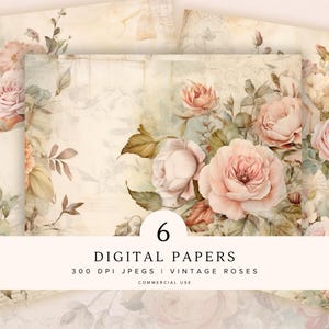 Shabby Chic Roses Digital Paper | Floral Junk Journal | Printable Ephemera Craft, Vintage Background | Scrapbooking | Collage Sheet 11 x 8.5