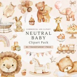 Gender Neutral Baby Clipart | Cute Baby Shower Decor | DIY Baby Nursery Art | Watercolor | Teddy Bear | Boho | Stickers | Instant Download