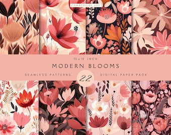 Pink Flower Pattern | Retro Seamless Design | Spring Floral Fabric | Digital Paper | Scrapbooking | Junk Journals | Crafts | Commercial Use