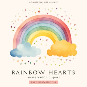 Regenbogen Herzen Clipart | Aquarell Clip Art | Regenbogen Herz Wolke Png | Bunte Herzen Png | Kommerzielle Nutzung | Sofort Download