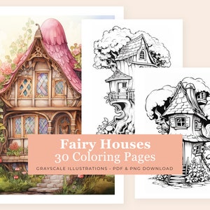Printable Mindfulness Coloring Book | Fairy Houses | 30 Coloring Pages | Adult Colouring | Instant PDF Download | Digital | US Letter