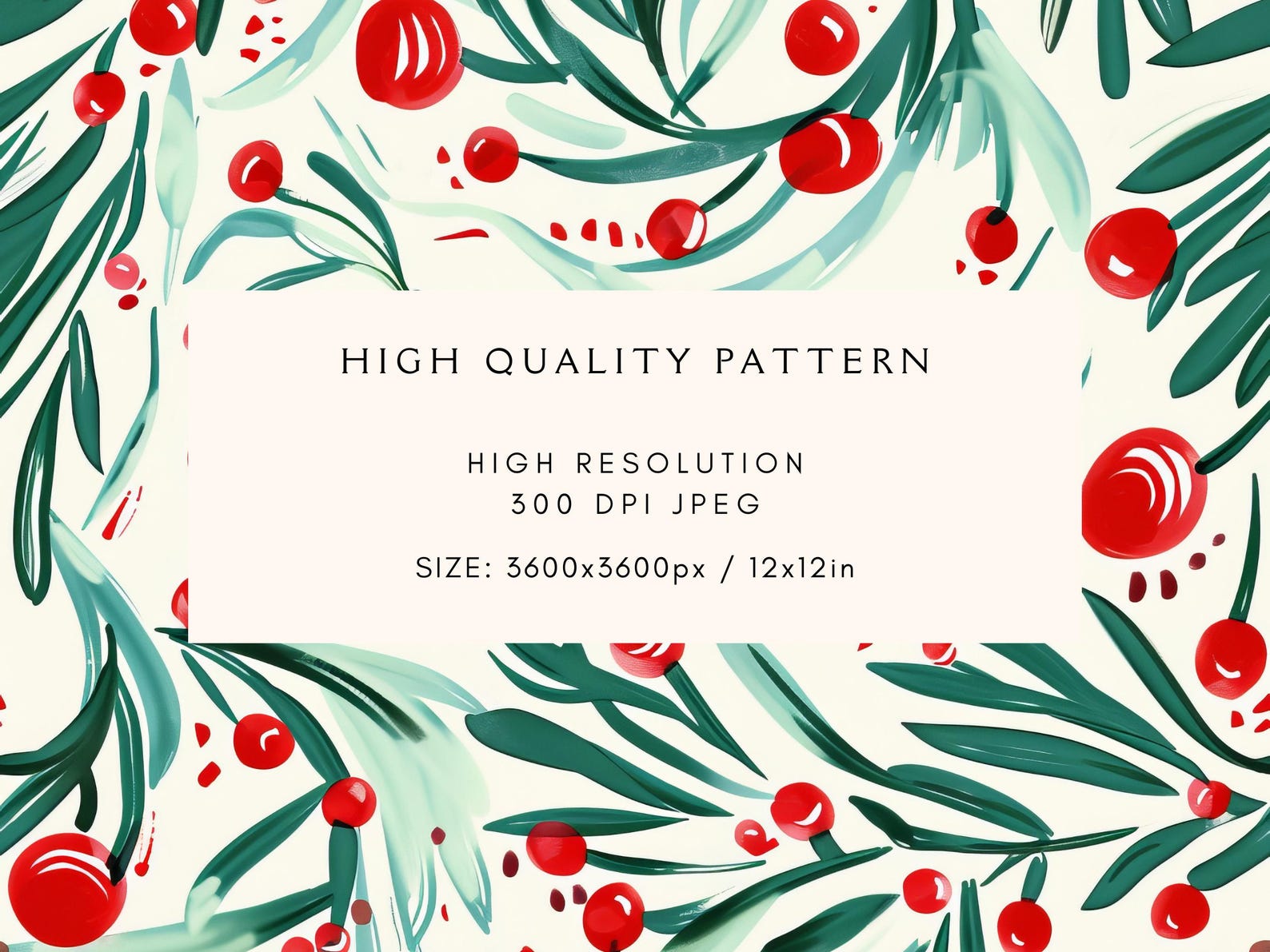 Holly Repeat Pattern Watercolor Holly Seamless Pattern | Winter Berries | Repeating Pattern ...