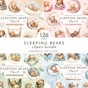 Sleeping Bear Clipart BUNDLE / Bambina / È un ragazzo Png File / Orso che dorme Luna / Orsacchiotto assonnato / Uso commerciale / Download istantaneo