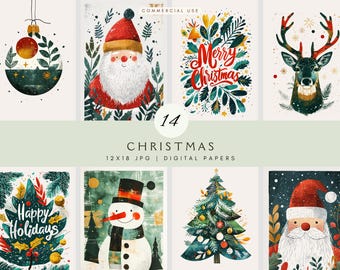 Christmas Digital Paper | Scrapbooking | Printable | Journaling Pages | Santa | Snowman | Christmas Tree | Reindeer | Paper Crafts | JPEG