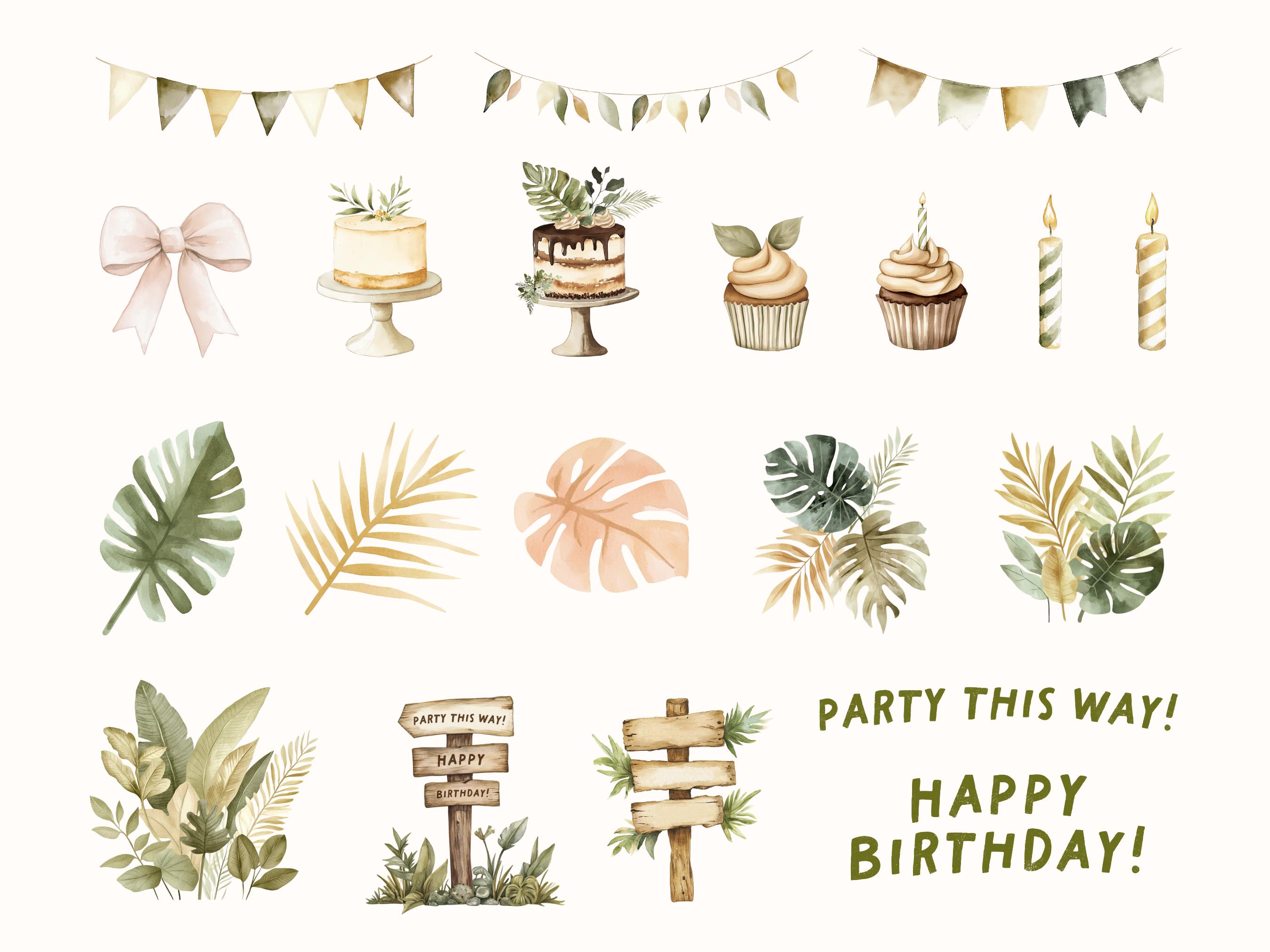 Safari Birthday Party Clipart | Wild One | Cute Boho Jungle Animals PNG ...