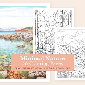 Printable Mindfulness Coloring Book | Minimal Nature Coloring Pages | Adult Colouring | PDF | Digital Instant Download | US Letter | 20 Page