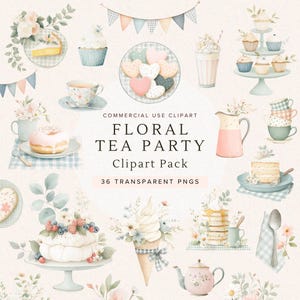 Afternoon Tea Clipart | Vintage Floral Tea Party PNG | Watercolor Teapot Illustration | Bridal Shower Decor | For Invitations & Scrapbooking