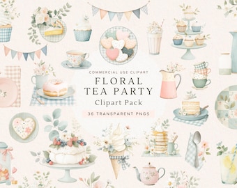 Afternoon Tea Clipart | Vintage Floral Tea Party PNG | Watercolor Teapot Illustration | Bridal Shower Decor | For Invitations & Scrapbooking