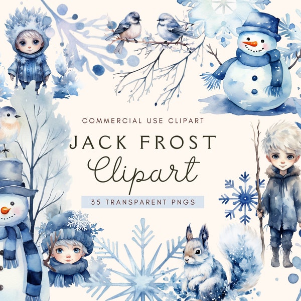 Jack Frost Clipart Set | Winter Snowman Snowflakes | Instant Download | Watercolour Graphics Bundle | Commercial Use | Transparent PNGs