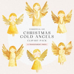 Adorable Watercolor Christmas Angel Clipart | Cute Christmas Angels | Printable PNG | Digital Download | Holiday Card Art | Commercial Use