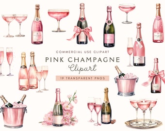 Pink Champagne | Celebrations Clipart | Commercial Use | Drink Cliparts | Pink Planner Clip Art | Cocktail Glass Clipart | Pink Birthday