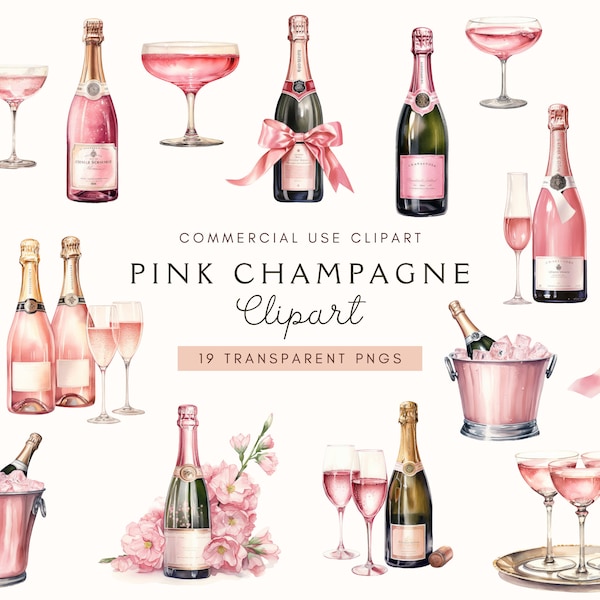 Champagne rosé | Clipart célébrations | Utilisation commerciale | Boire des cliparts | Clipart Agenda rose | Clipart verre à cocktail | Anniversaire rose