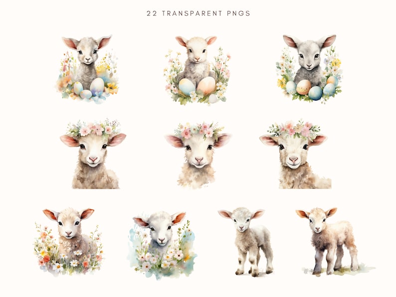 Easter Lamb Clipart Watercolor Spring Florals Vintage Easter Png Cute Lamb Junk Journal Lamb Clip Art Graphics Paper Crafts image 2