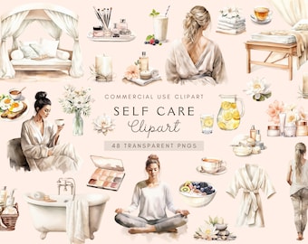 Spa Day Clipart | Self Care Clip Art | Watercolor | Planner Girl | Junk Journal Bundle | Self-care Png | Self Love | Therapy | Beauty