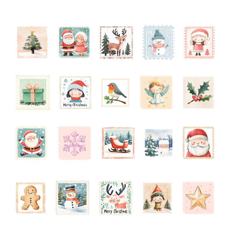 Christmas Postage Stamps Clipart | Vintage Santa Mail | Printable ...