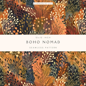 Padrão Floral Boho Sem Costura | Papel para Scrapbook Imprimível | Diário de Lixo | Design de Tecido Vintage | Padrão Repetitivo | Papel Digital Boho