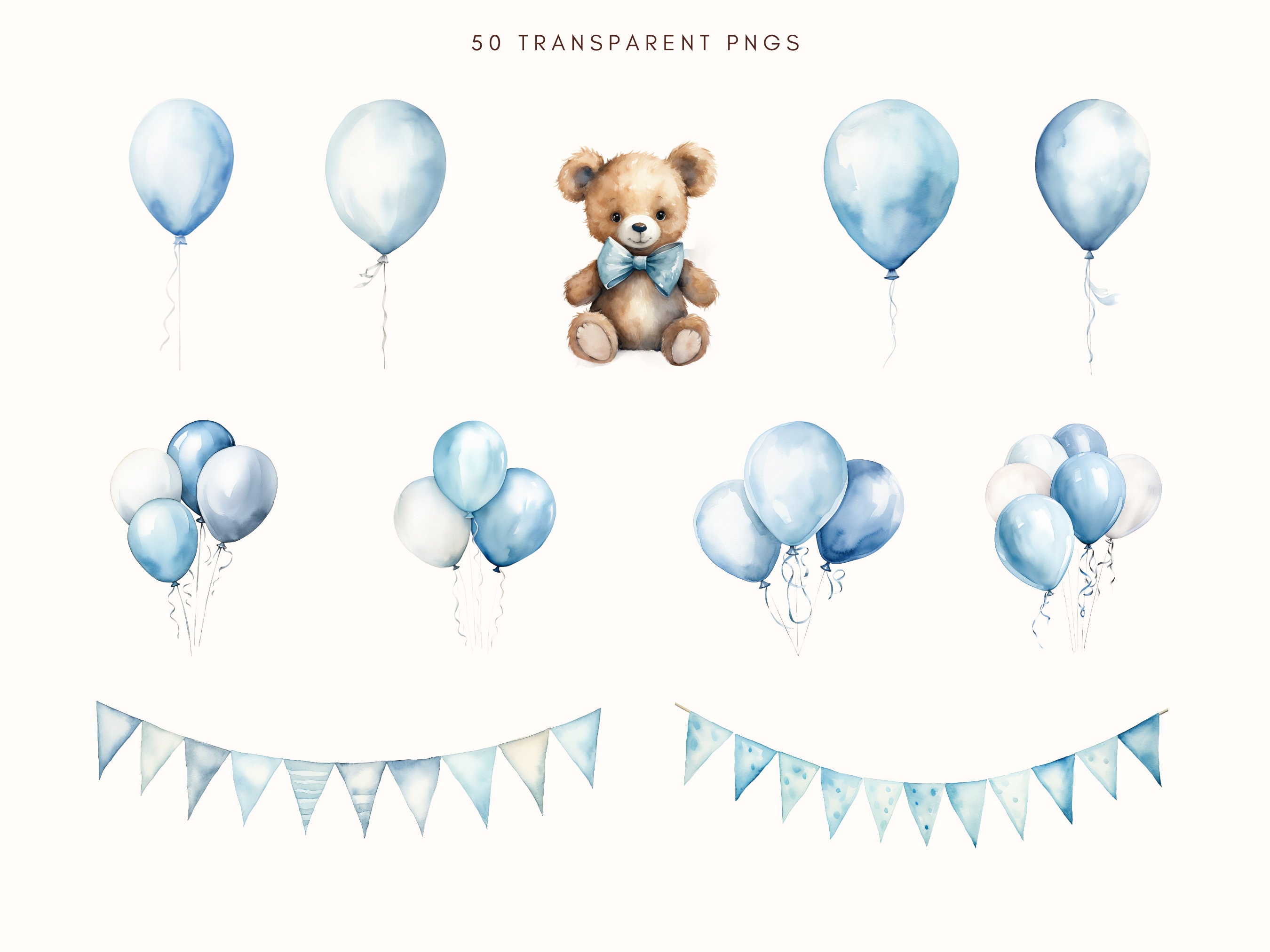 Bear and Blue Balloons Clipart | Baby Shower for A Boy | Teddy Bear Png ...