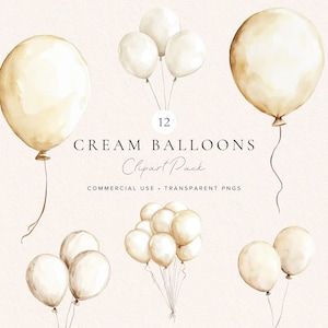 Aquarell Luftballons Clipart | Creme Neutrale | Geburtstag Clipart-Set | Babyparty | Kunsthandwerk Designs | hochauflösende PNG | Kommerzielle Nutzung