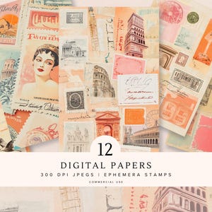 Timbri effimeri Carta digitale / Fogli di collage di carta strappata / Sfondo vintage per diari spazzatura / Stampabile per artigianato / Scrapbooking