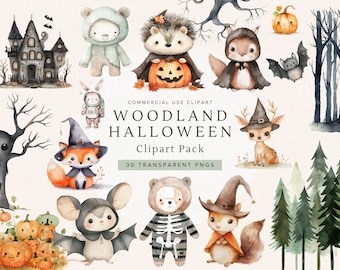 Woodland Halloween Clipart | Halloween Costumes Clip Art | Cute Halloween Animals | Commercial Use | Wild Nature | Digital Download | Autumn