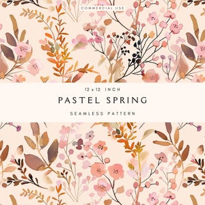 Acuarela de flores silvestres de primavera sin costuras / Patrón floral sin costuras en tonos pastel / Fondo de flores neutras rosas, patrón repetido / Uso comercial