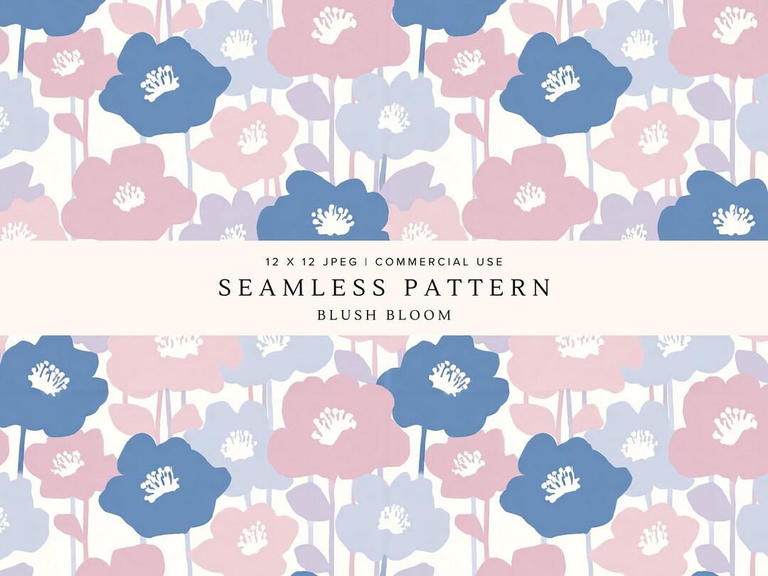 Blush Floral Seamless Pattern | Pastel Pink Blue Flower Digital Paper ...
