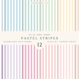 Pastel Stripe Digital Paper Pack | Seamless Patterns Striped Backgrounds | Soft Spring Scrapbook | 12x12 Commercial Use