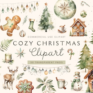 Watercolor Clipart | Cozy Christmas | Christmas Bundle Clipart | Hot Cocoa | Boho Christmas | Xmas Clipart | Watercolor Christmas