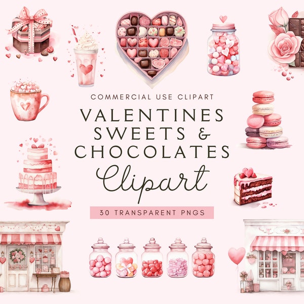 Valentinstag Süßigkeiten Pralinen Clipart | Aquarell Schokolade Clipart | Sofort Download | Valentinstag | Dessert Clipart | Süßigkeiten Clipart