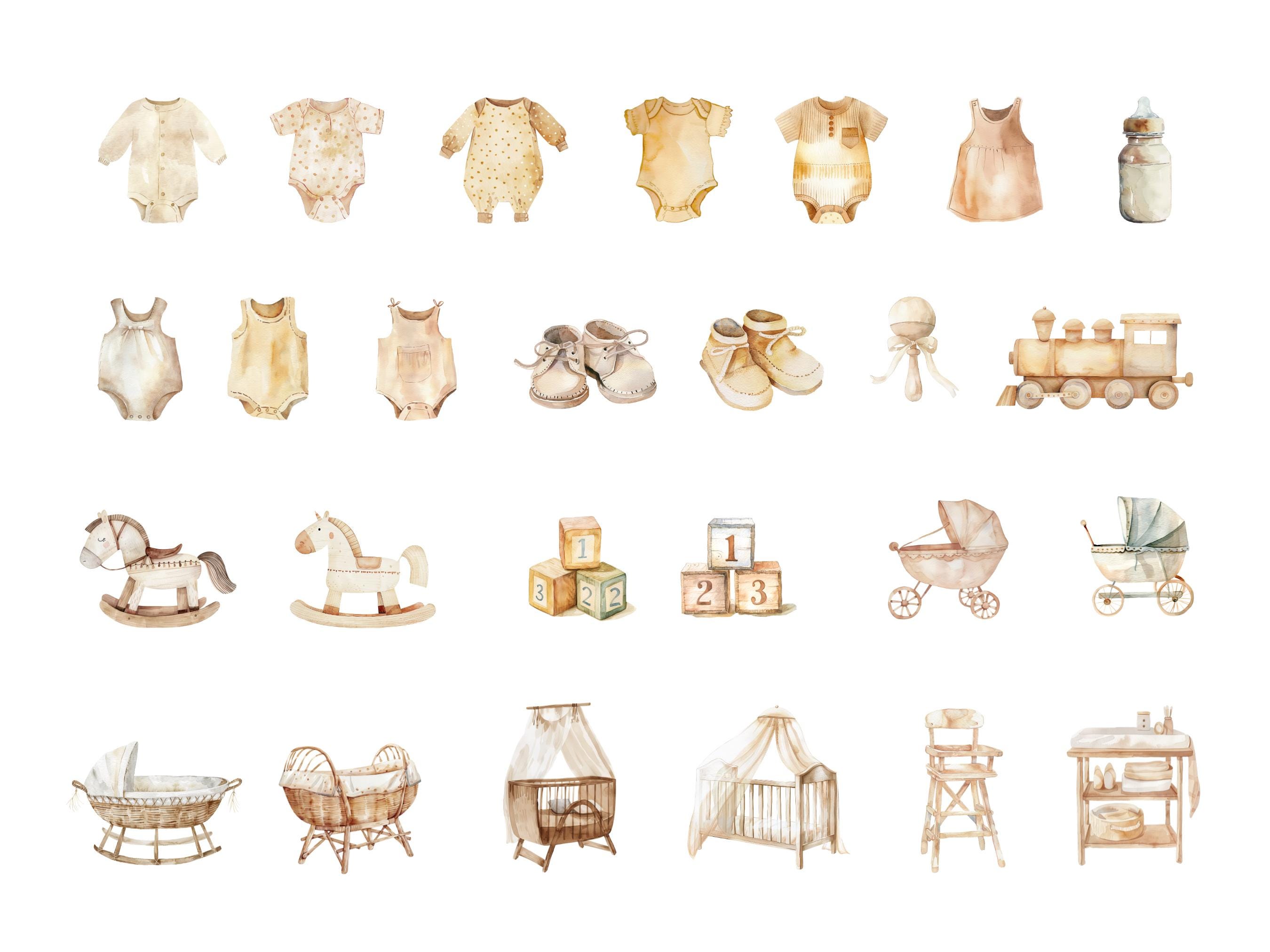 Neutral Baby Shower Clipart, Boho Watercolor Baby PNG, Gender Neutral ...