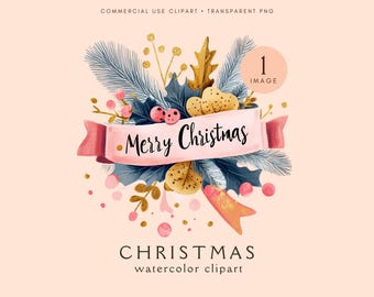 Words Merry Christmas Clipart | Christmas Words PNG | Christmas Text Clip Art | Greeting Card Graphic | Instant Download | Commercial Use