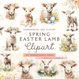 Easter Lamb Clipart Watercolor Spring Florals Vintage Easter Png Cute Lamb Junk Journal Lamb Clip Art Graphics Paper Crafts image 1