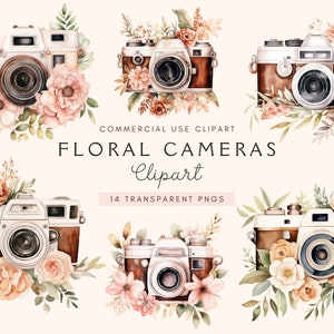 Clipe de Câmera Floral | Fotógrafo | Logotipo de Fotografia | Câmera Vintage PNG | Câmeras Retro, Fotografia de Flores, Clip Art de Viagem, Uso Comercial
