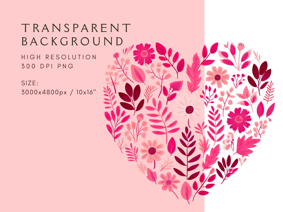 Pink Bloom Heart Clipart | Watercolor Florals Clipart Png | Digital ...
