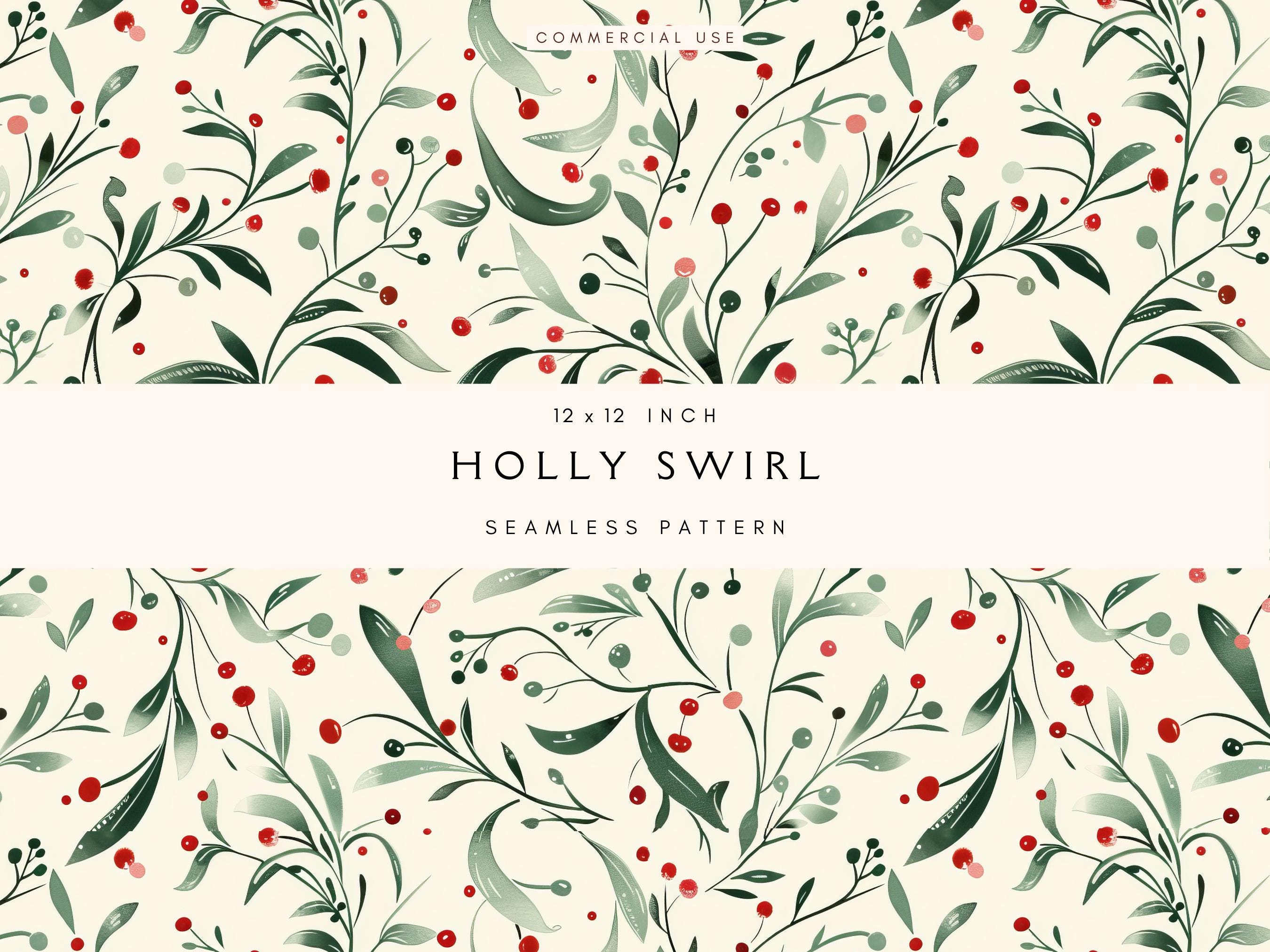 Holly Repeat Pattern Holly Seamless Pattern | Ditsy Christmas Design | Vintage Winter ...