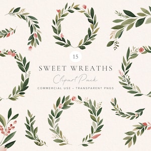 Watercolor Pink Floral Wreath Clipart | Botanicals | Wedding Graphic | PNG | Digital Download for Weddings | Spring Decor | DIY Projects