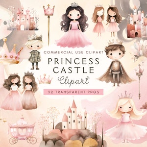 Aquarell Prinzessin Schloss Clipart | Kleine Prinzessin Clip Art | Feenreich | Druckbare Png | Märchen | Junk Journals | Kommerzielle Nutzung