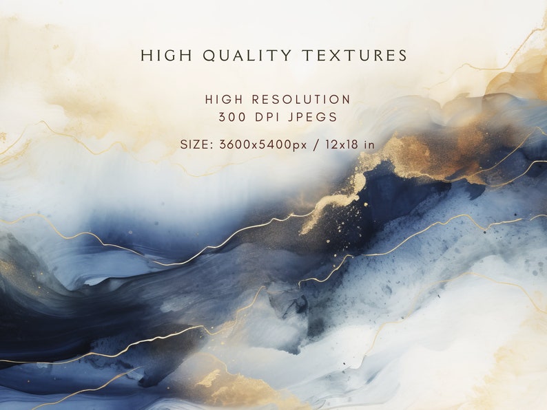 May include: Abstract digital art print with blue and gold watercolor textures. The image is 3600 pixels wide by 5400 pixels tall, or 12 inches by 18 inches. High resolution, 300 DPI JPEG.