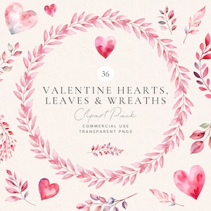 Kranz Valentinstag Clipart | Liebe Herz Clip Art | Valentinstag | Blumenherzkranz | Valentinskranz | Aquarell Botanische